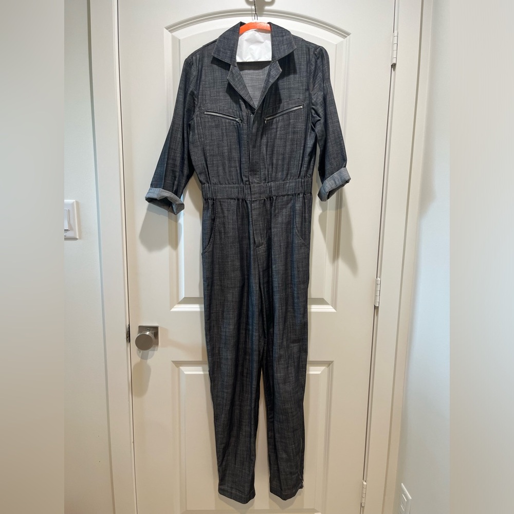 Elaine Kim Charcoal Denim Utility Jumpsuit with Elastic Waist